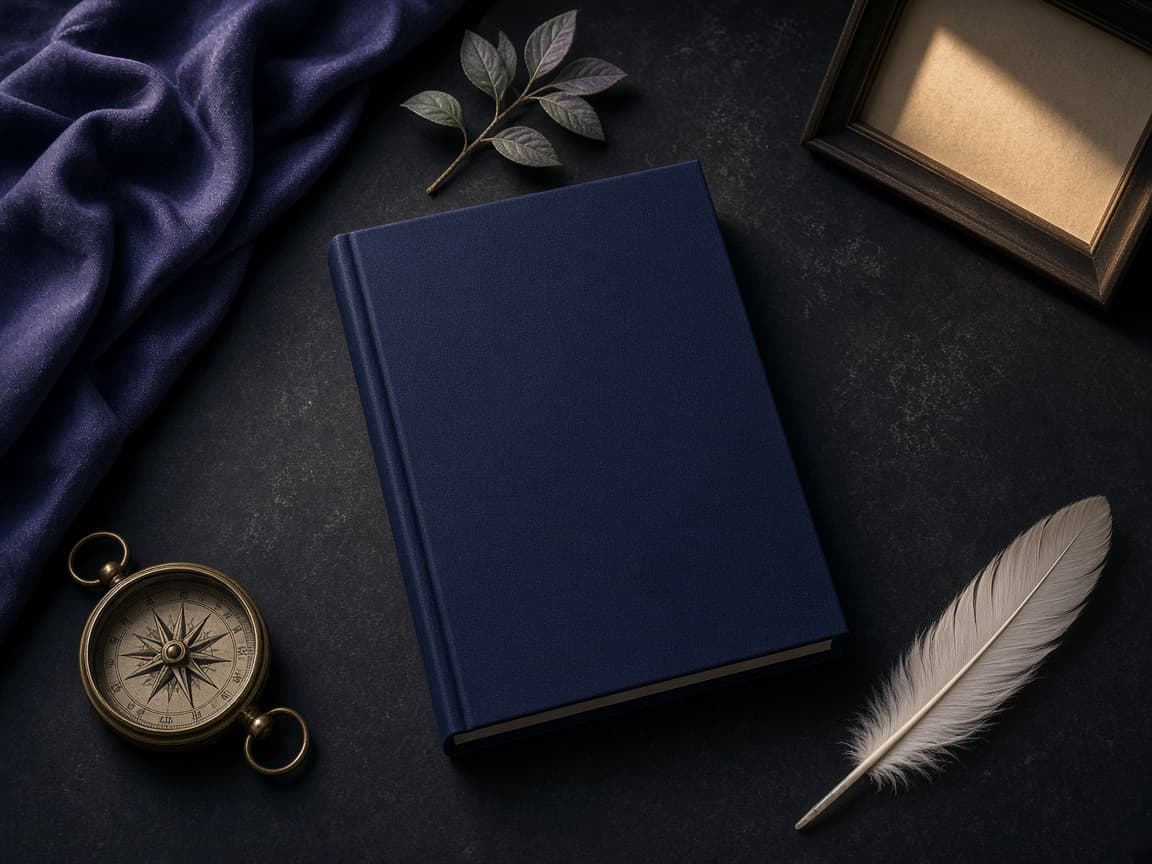 A blank midnight-blue book prepared for a custom cover direction
