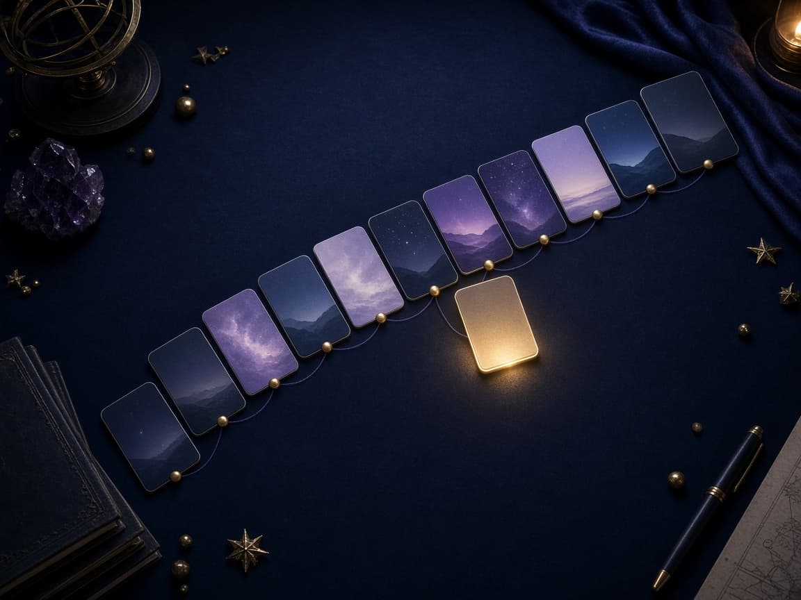 Chapter cards connected into a rising narrative arc